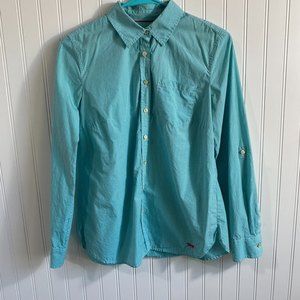 Talbots Shirt Womens Small‎ Teal Cotton Plaid Button Up Top